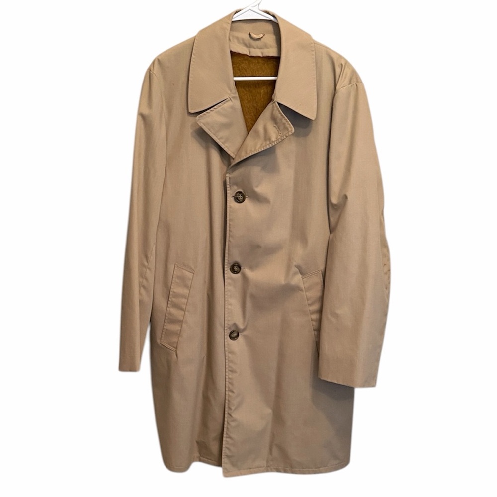 Trendy Vintage Classic Beige Menswear Trench Coat. Removable Zip Liner. Size XL - Picture 2 of 8